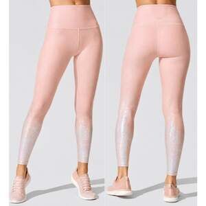 Beyond Yoga Alloy Ombre High Waisted Midi Leggings Pink Silver Sparkle XS